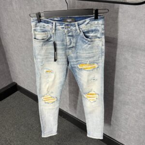 Amiri Blue Jeans Yellow Ribbels