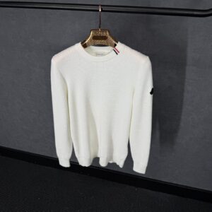 Moncler Brei Stof White Sweater Black Logo