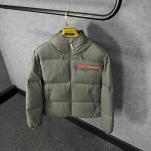 Prada Dark Grey Re-Nylon Hooded Puffer Jacket High Quality