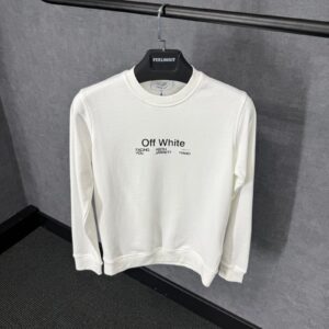 Off-White White Sweater Mid Text, Kruis Achterkant Zwart Blue Logo