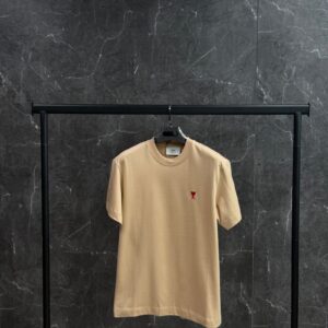 AMI Heart Logo Red T-Shirt Beige