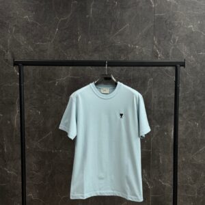 AMI Heart Logo Black T-Shirt light Blue