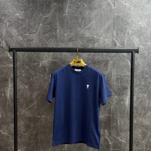 AMI Heart Logo White T-Shirt Dark Blue